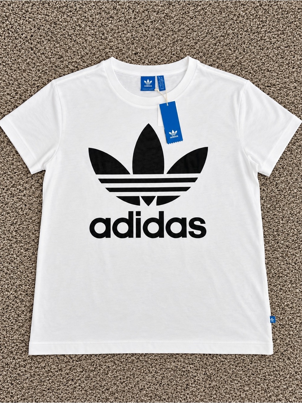 adidas White Tee with Black Trefoil Logo